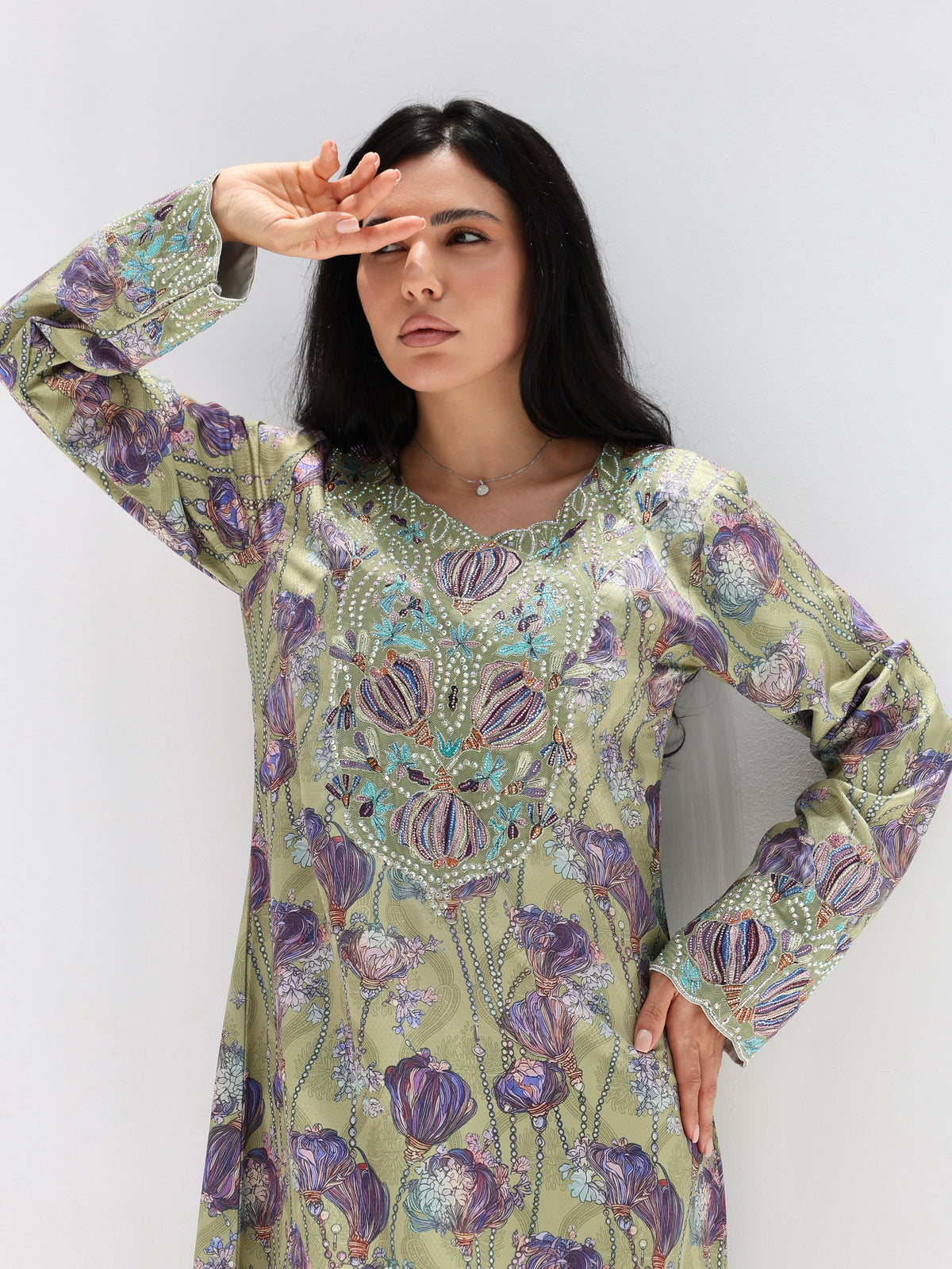 Sage Garden Mukhawar — embroidered jacquard silk Emirati dress (36)