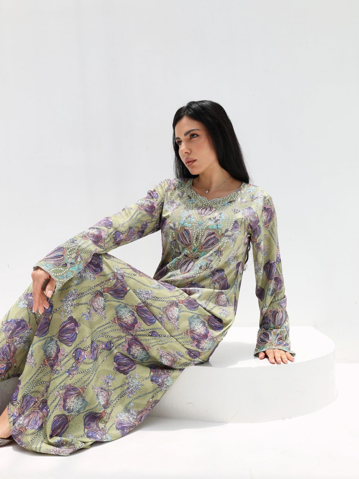 Sage Garden Mukhawar — embroidered jacquard silk Emirati dress (42)
