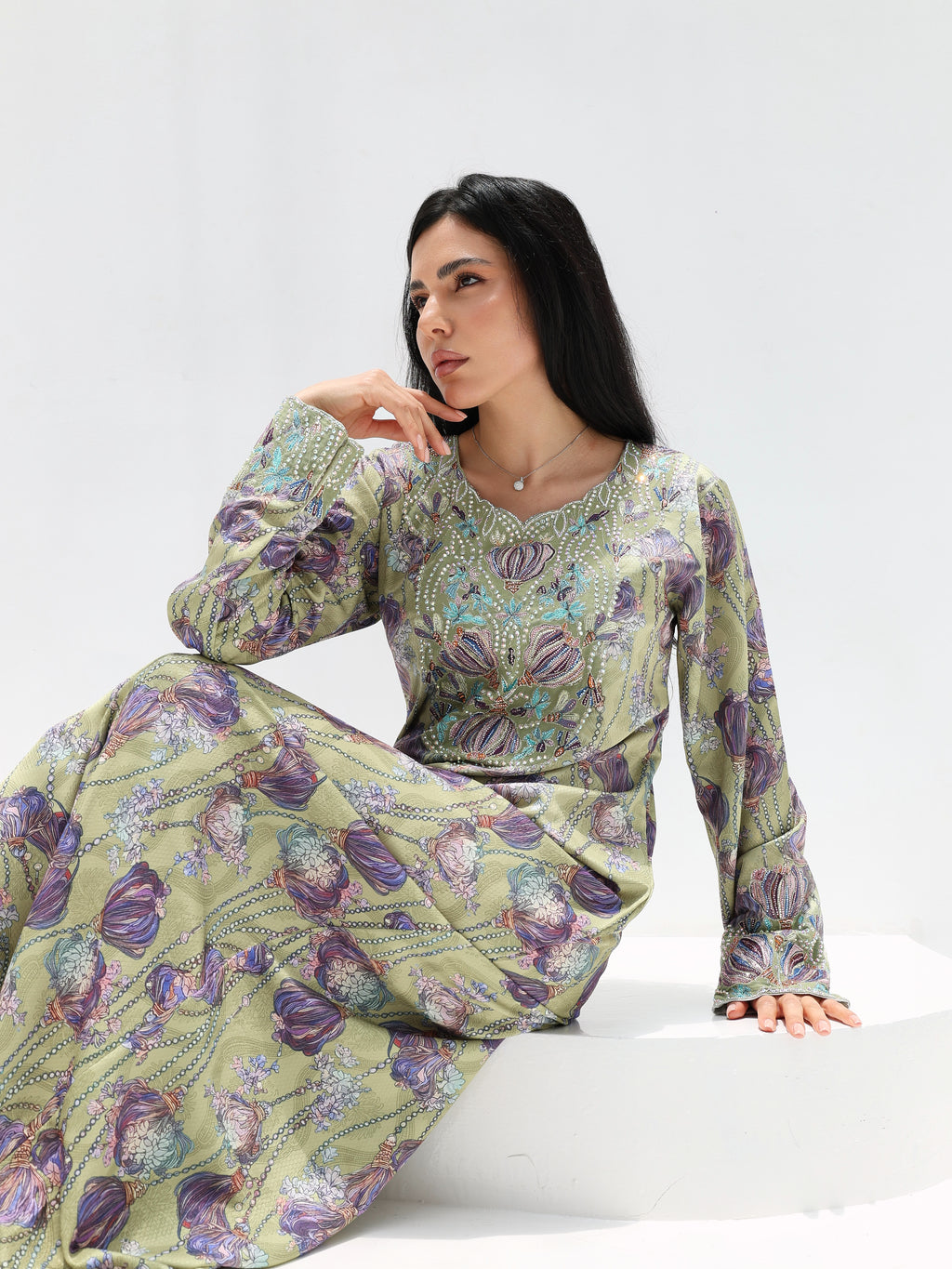 Sage Garden Mukhawar — embroidered jacquard silk Emirati dress (43)