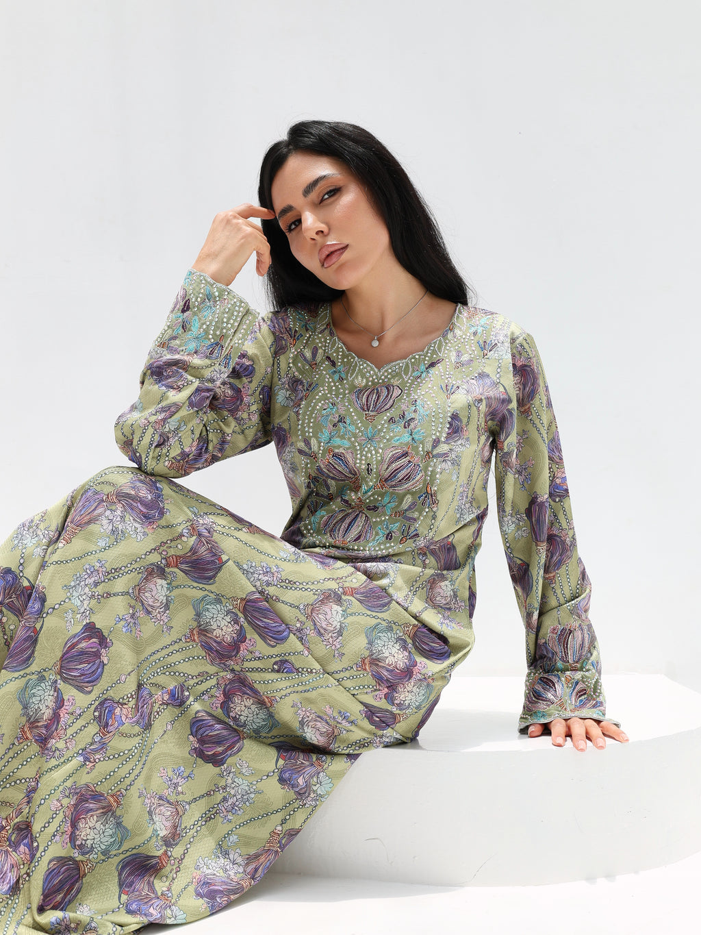 Sage Garden Mukhawar — embroidered jacquard silk Emirati dress (44)