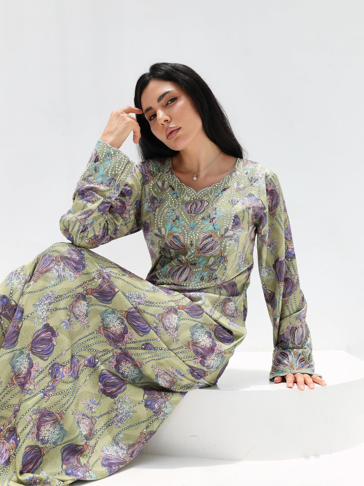 Sage Garden Mukhawar — embroidered jacquard silk Emirati dress (44)