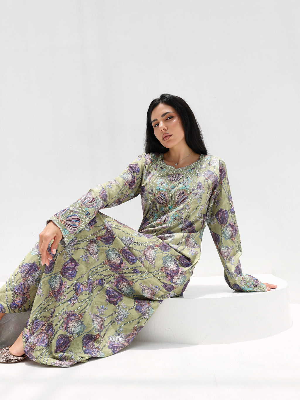 Sage Garden Mukhawar — embroidered jacquard silk Emirati dress (46)