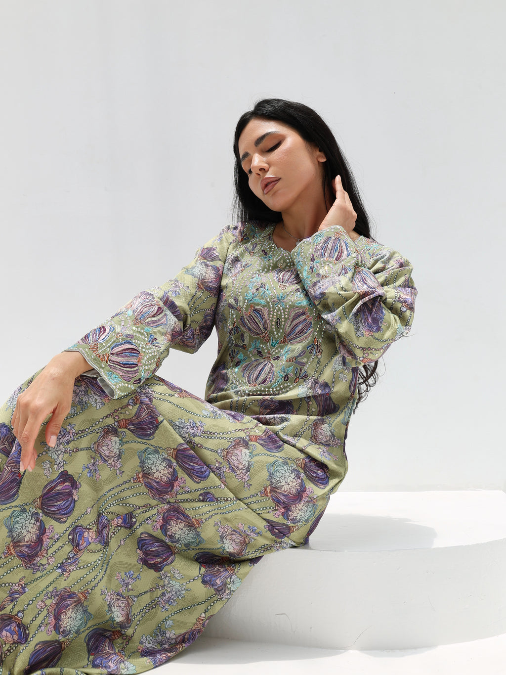 Sage Garden Mukhawar — embroidered jacquard silk Emirati dress (50)