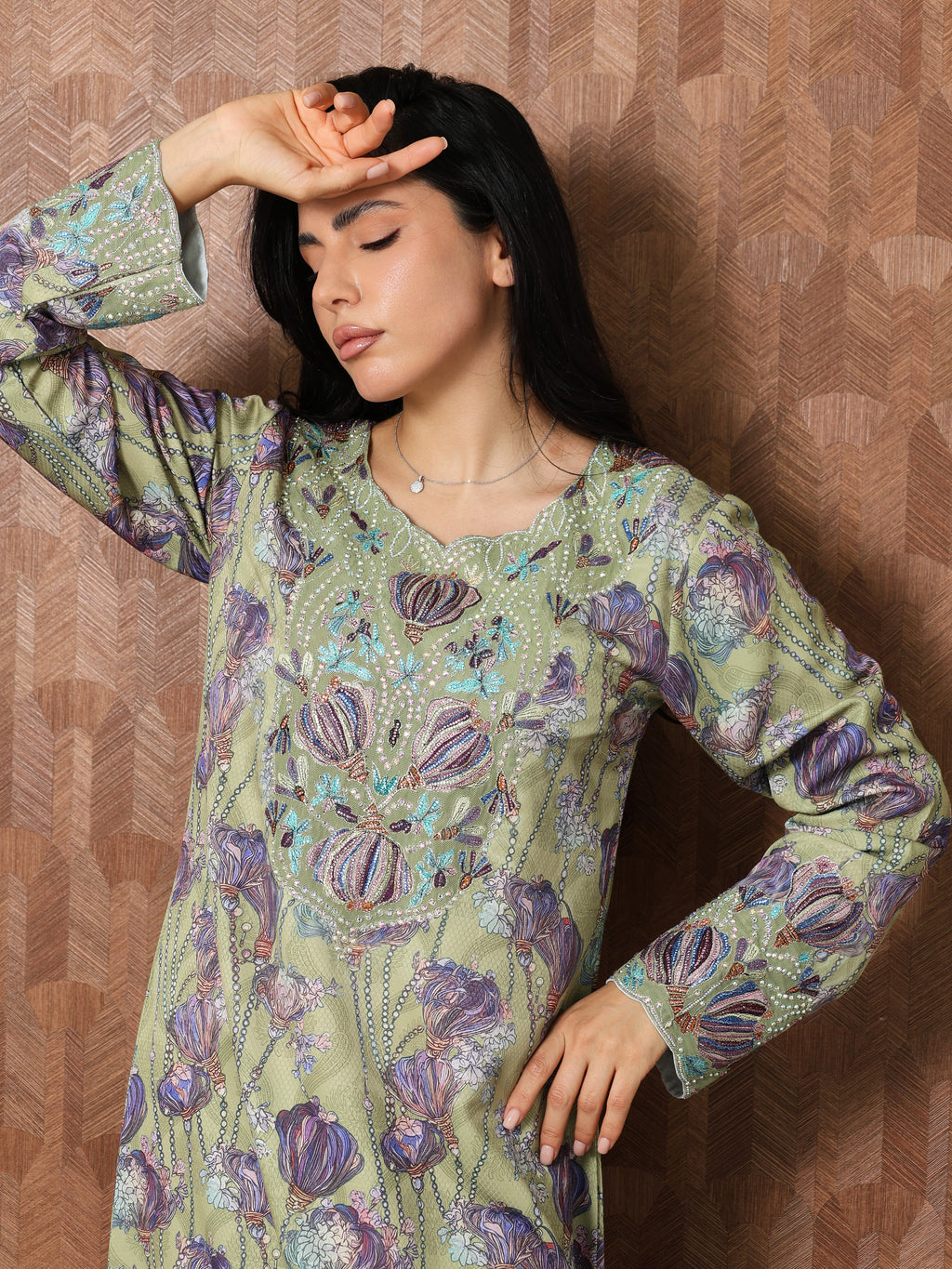 Sage Garden Mukhawar — embroidered jacquard silk Emirati dress (66)