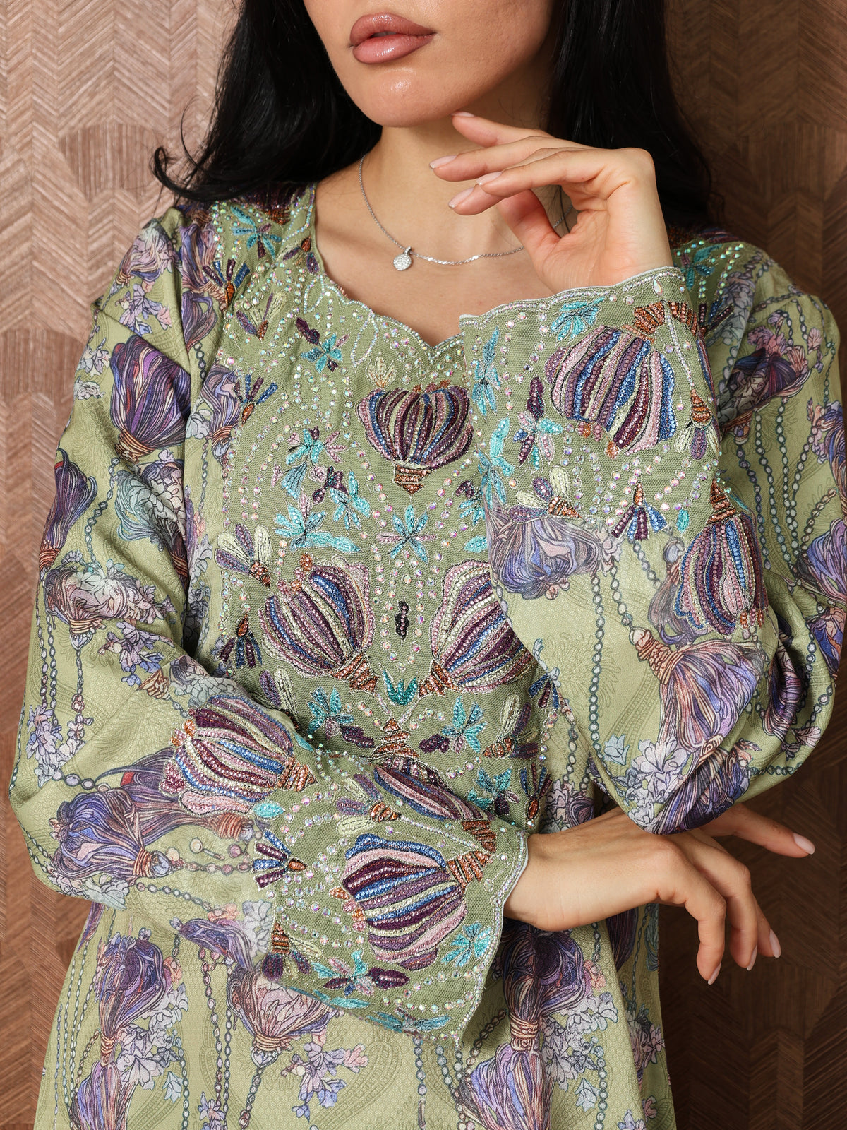 Sage Garden Mukhawar — embroidered jacquard silk Emirati dress (67)