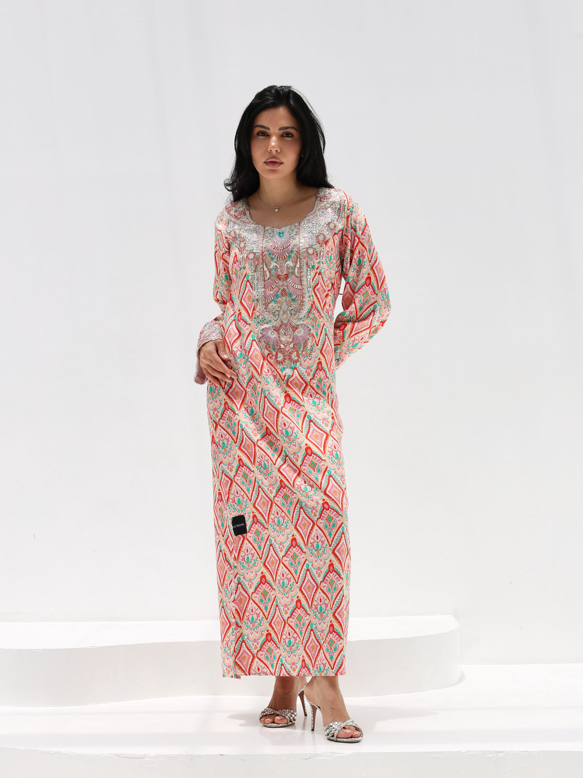 Coral Mosaic Mukhawar — embroidered cotton Emirati dress (10)