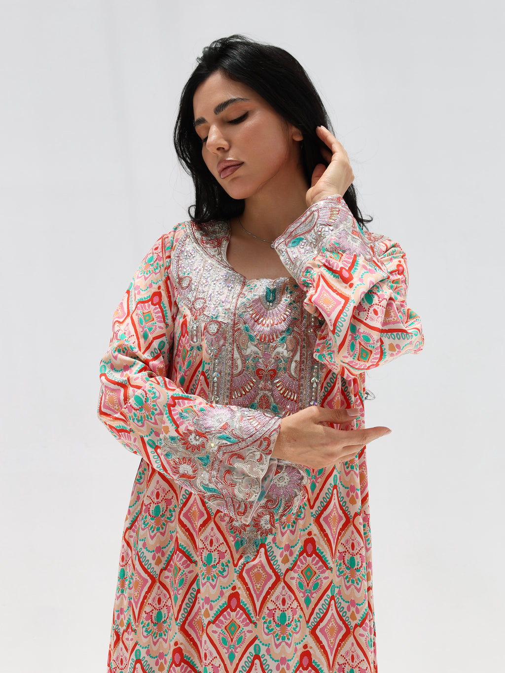 Coral Mosaic Mukhawar — embroidered cotton Emirati dress (29)