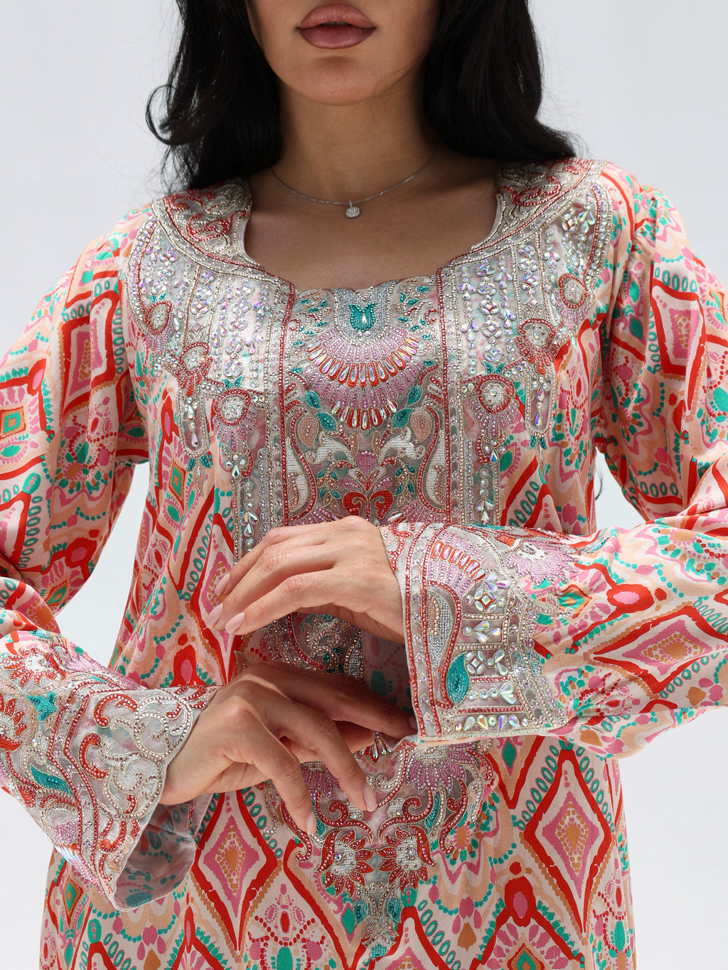 Coral Mosaic Mukhawar — embroidered cotton Emirati dress (3)
