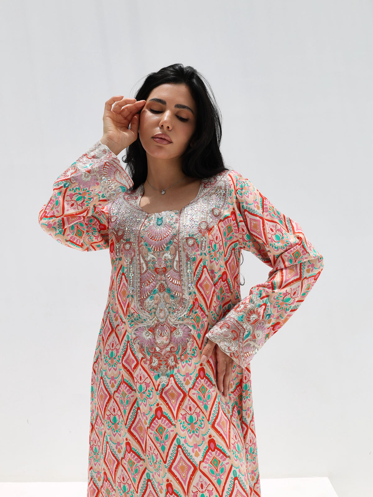 Coral Mosaic Mukhawar — embroidered cotton Emirati dress (34)