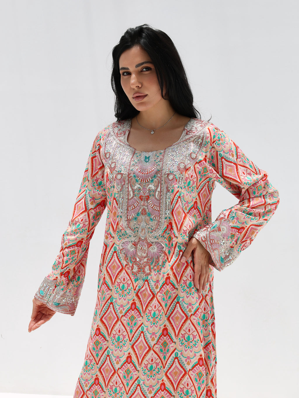 Coral Mosaic Mukhawar — embroidered cotton Emirati dress (37)