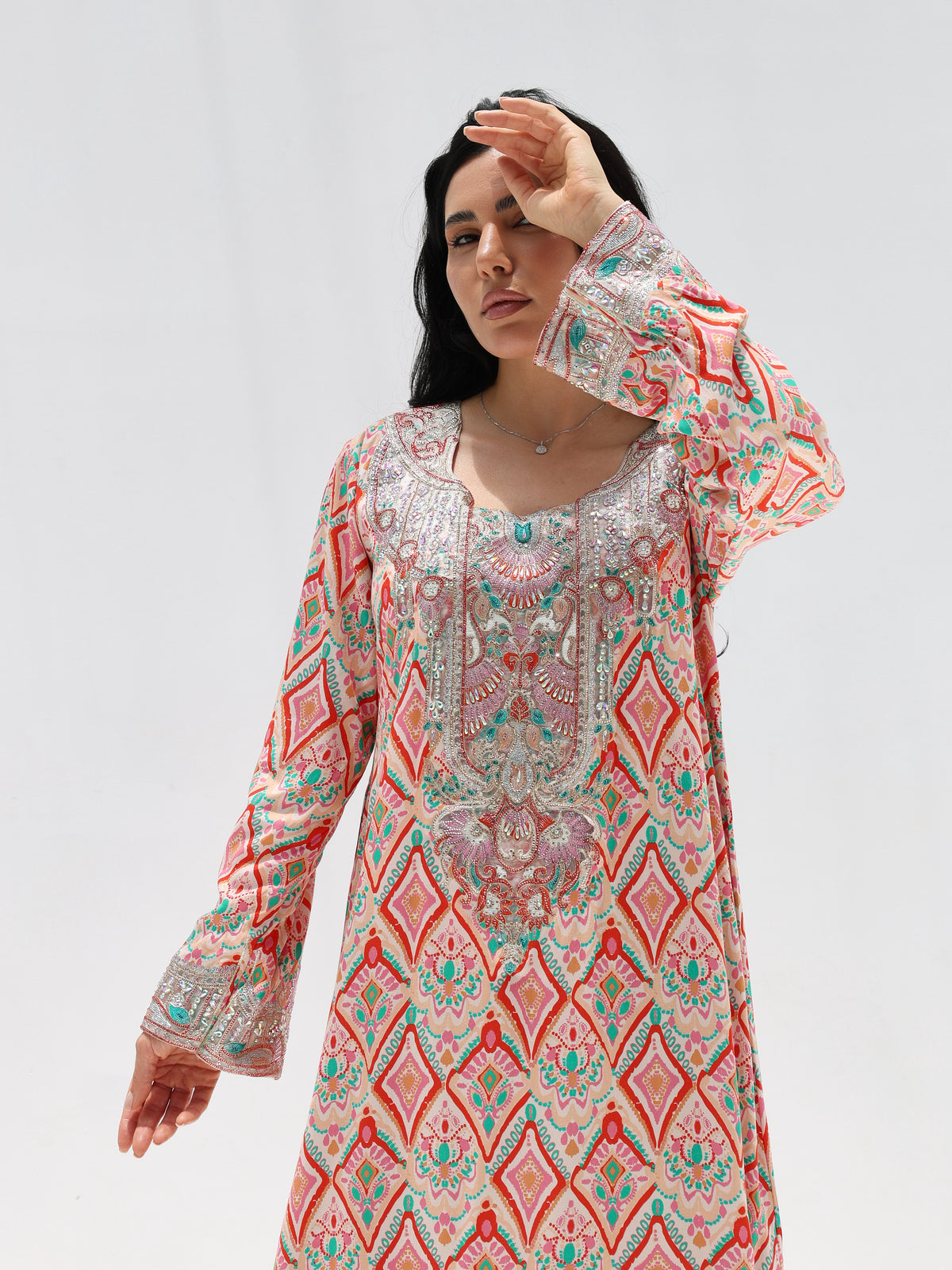 Coral Mosaic Mukhawar — embroidered cotton Emirati dress (39)