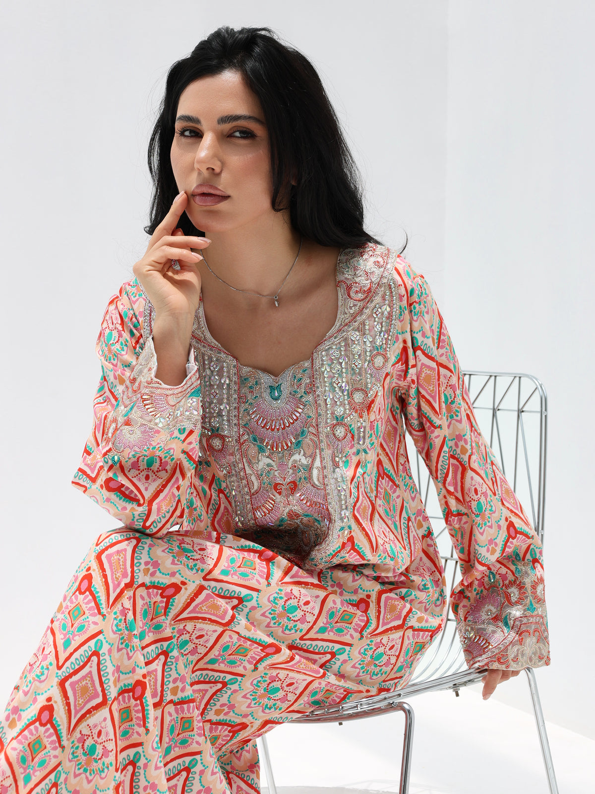 Coral Mosaic Mukhawar — embroidered cotton Emirati dress (41)