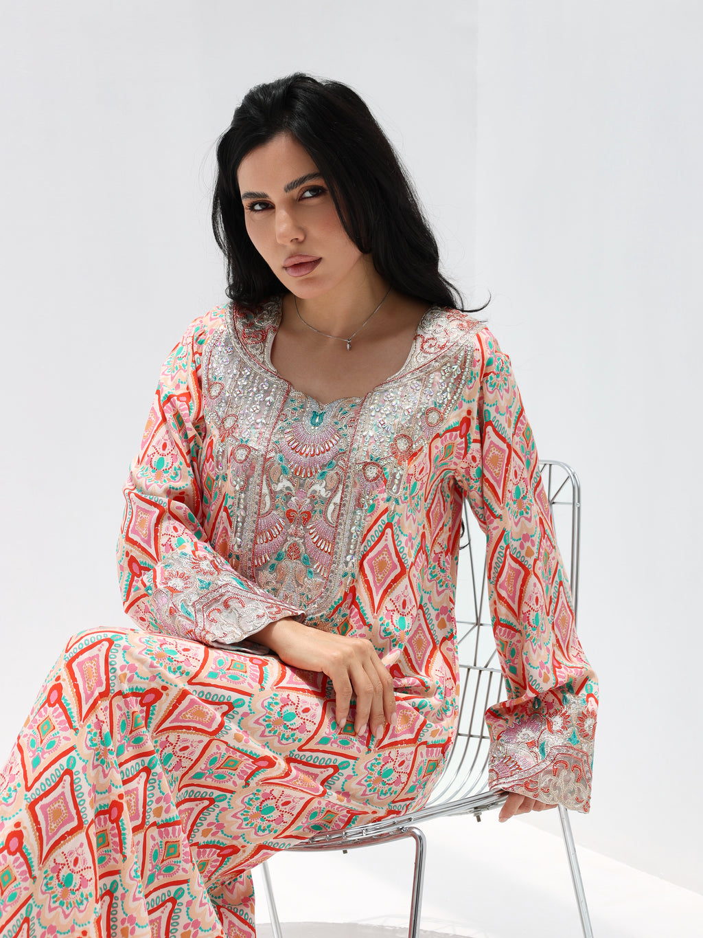 Coral Mosaic Mukhawar — embroidered cotton Emirati dress (6)