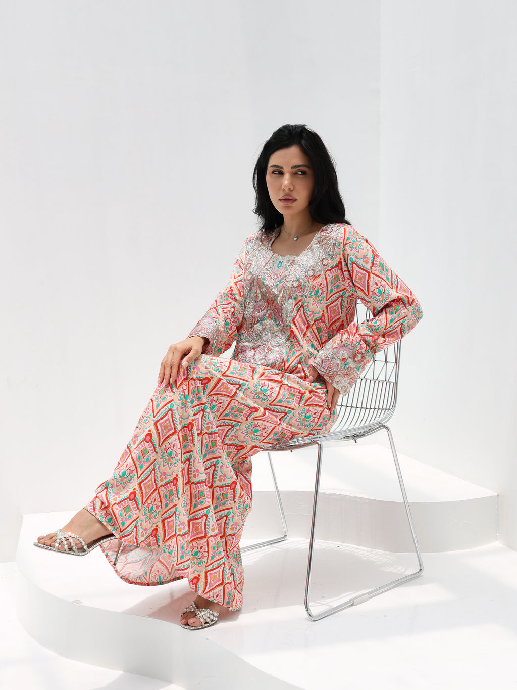 Coral Mosaic Mukhawar — embroidered cotton Emirati dress (42)