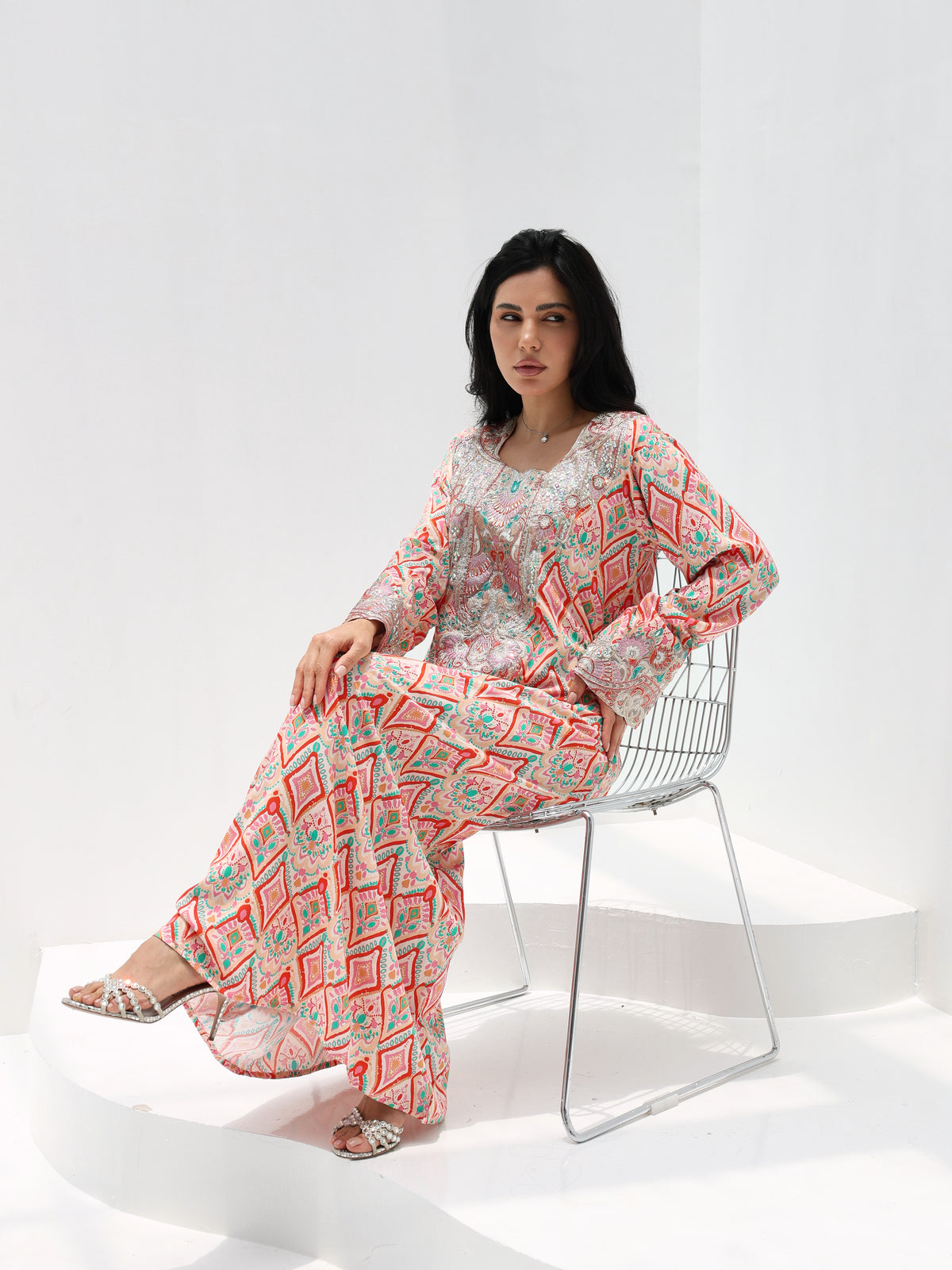 Coral Mosaic Mukhawar — embroidered cotton Emirati dress (42)