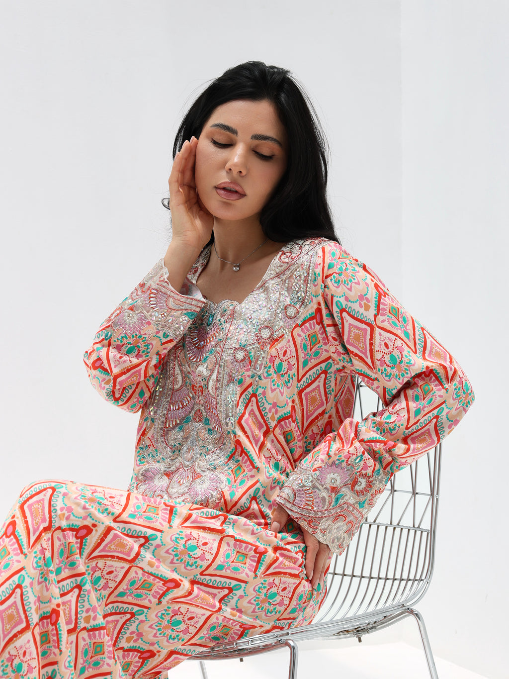 Coral Mosaic Mukhawar — embroidered cotton Emirati dress (43)