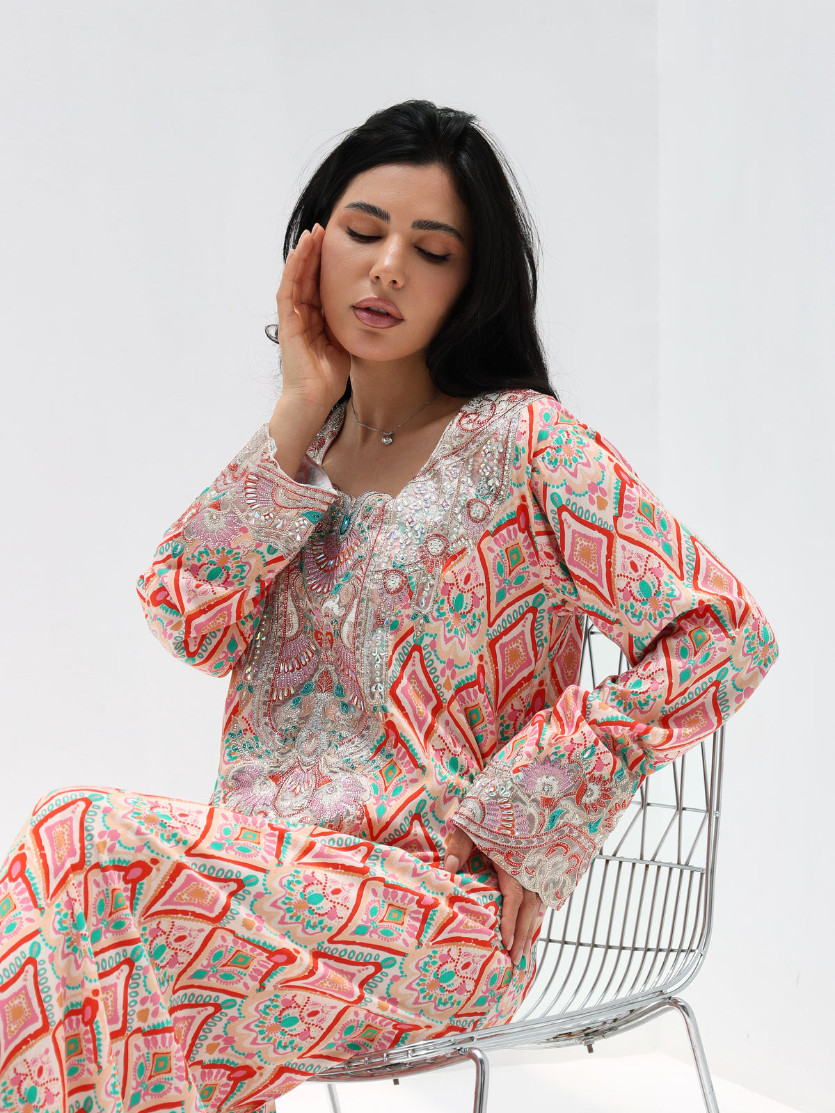 Coral Mosaic Mukhawar — embroidered cotton Emirati dress (43)