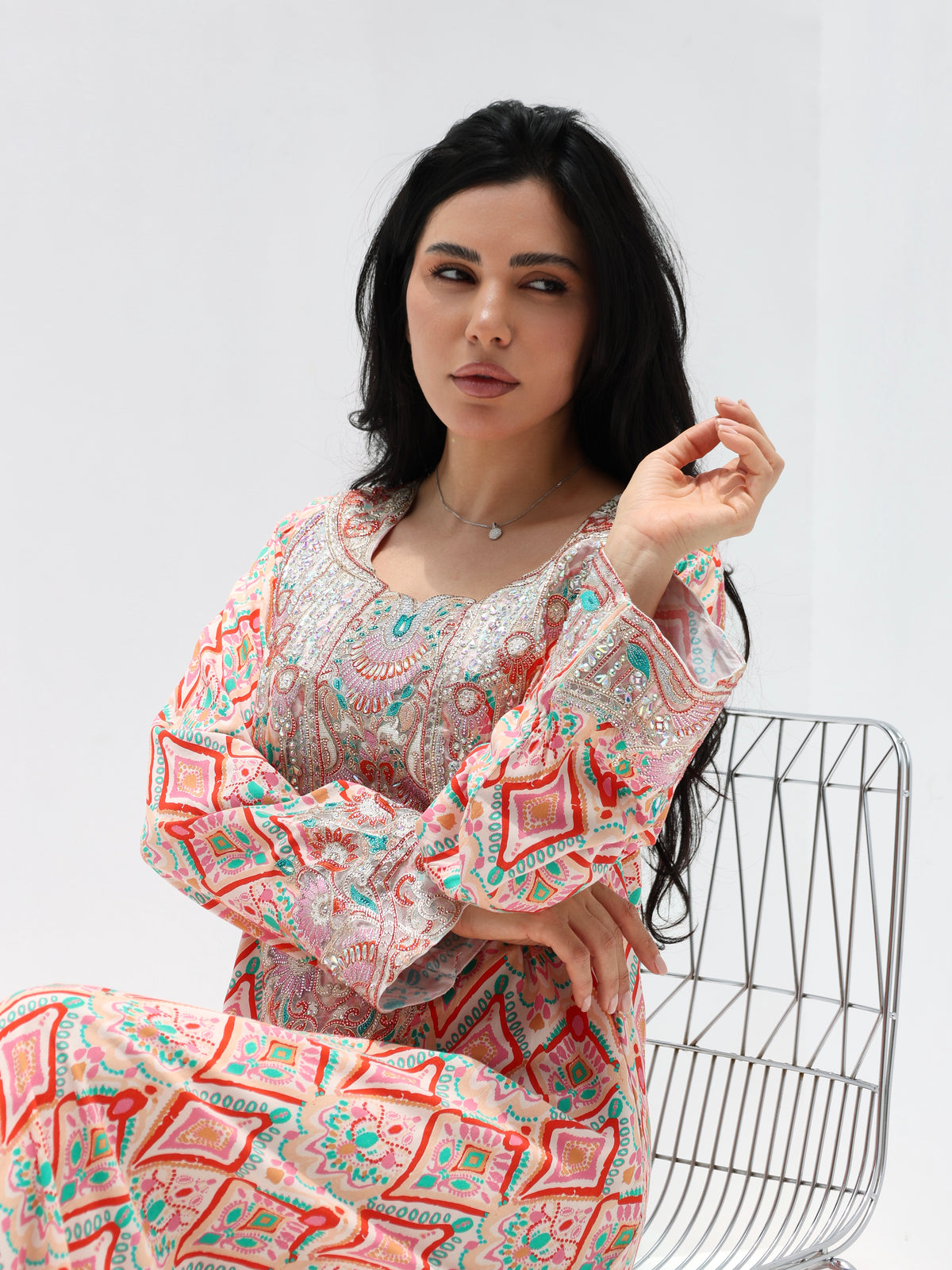Coral Mosaic Mukhawar — embroidered cotton Emirati dress (44)