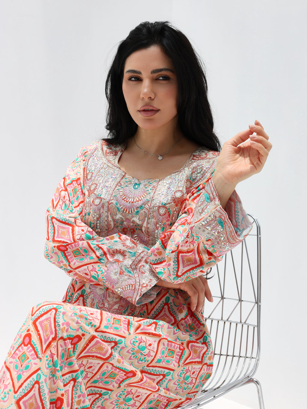 Coral Mosaic Mukhawar — embroidered cotton Emirati dress (45)