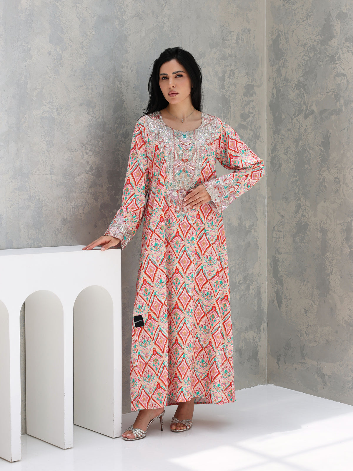 Coral Mosaic Mukhawar — embroidered cotton Emirati dress (48)