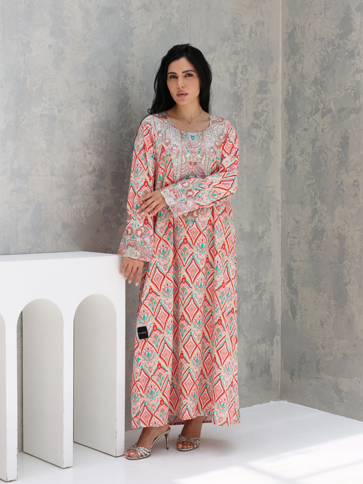 Coral Mosaic Mukhawar — embroidered cotton Emirati dress (49)