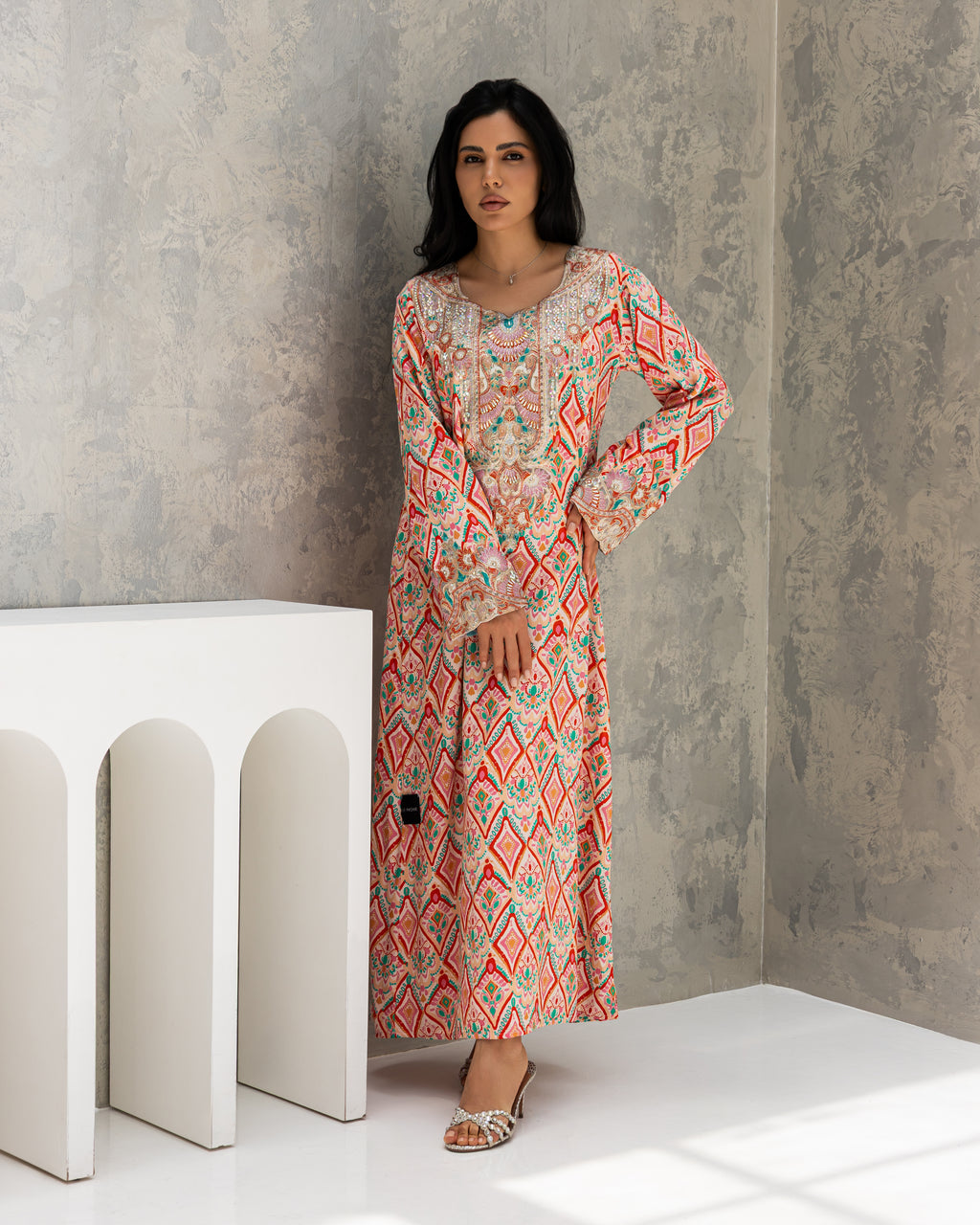 Coral Mosaic Mukhawar — embroidered cotton Emirati dress (7)
