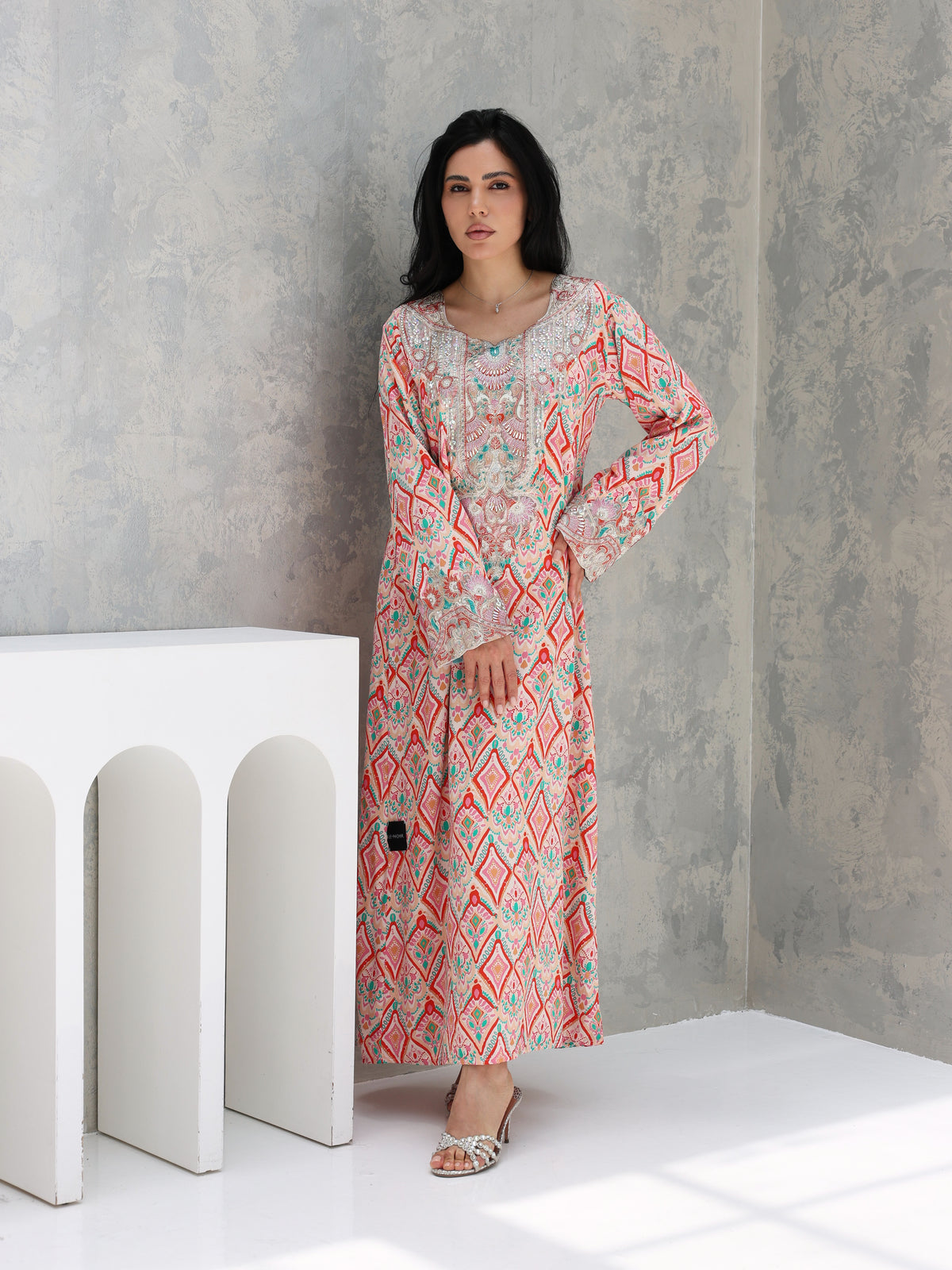 Coral Mosaic Mukhawar — embroidered cotton Emirati dress (51)