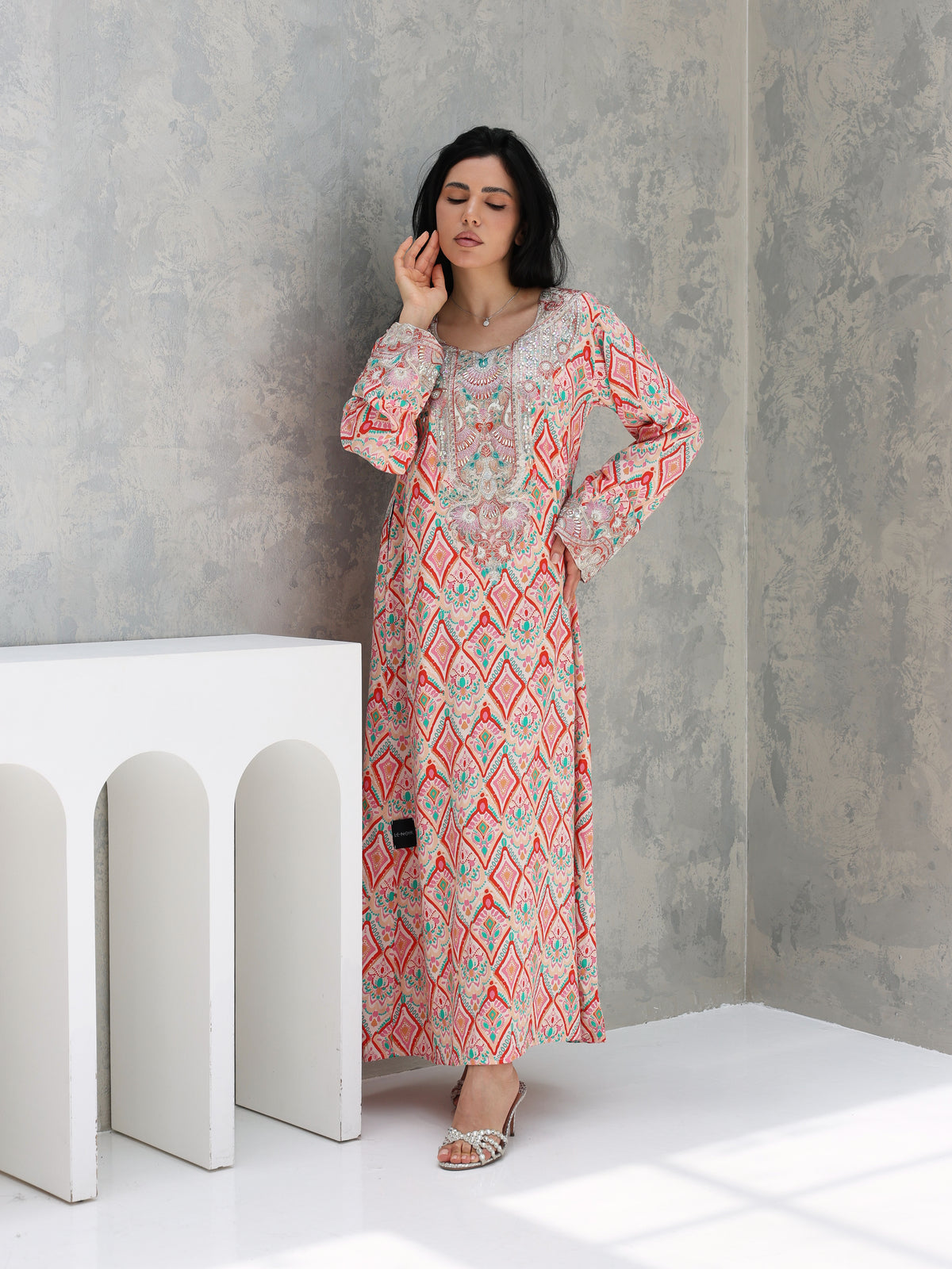 Coral Mosaic Mukhawar — embroidered cotton Emirati dress (52)
