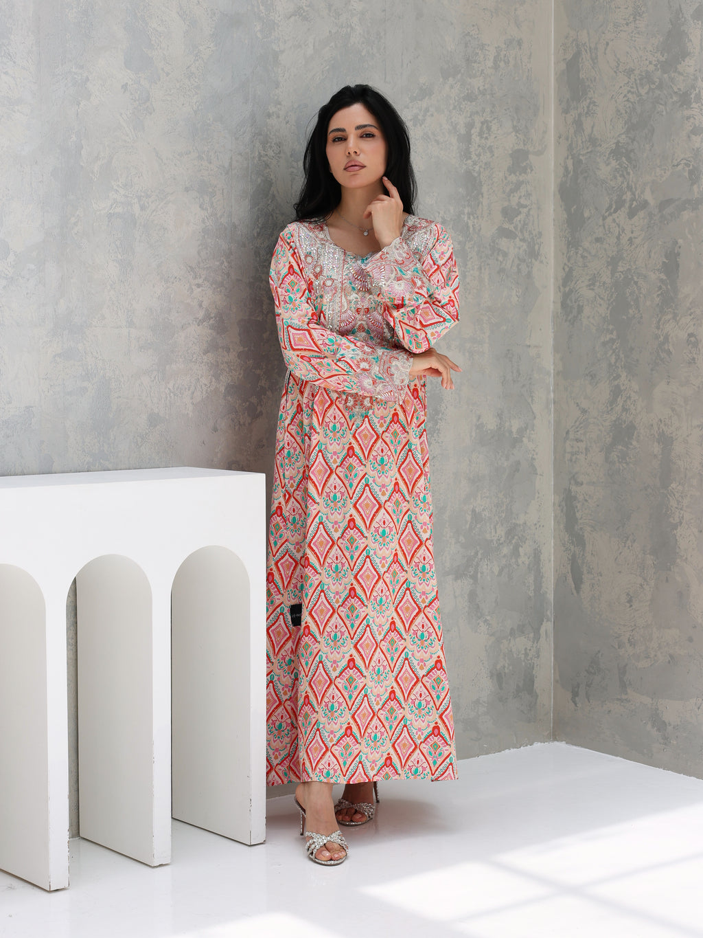 Coral Mosaic Mukhawar — embroidered cotton Emirati dress (53)