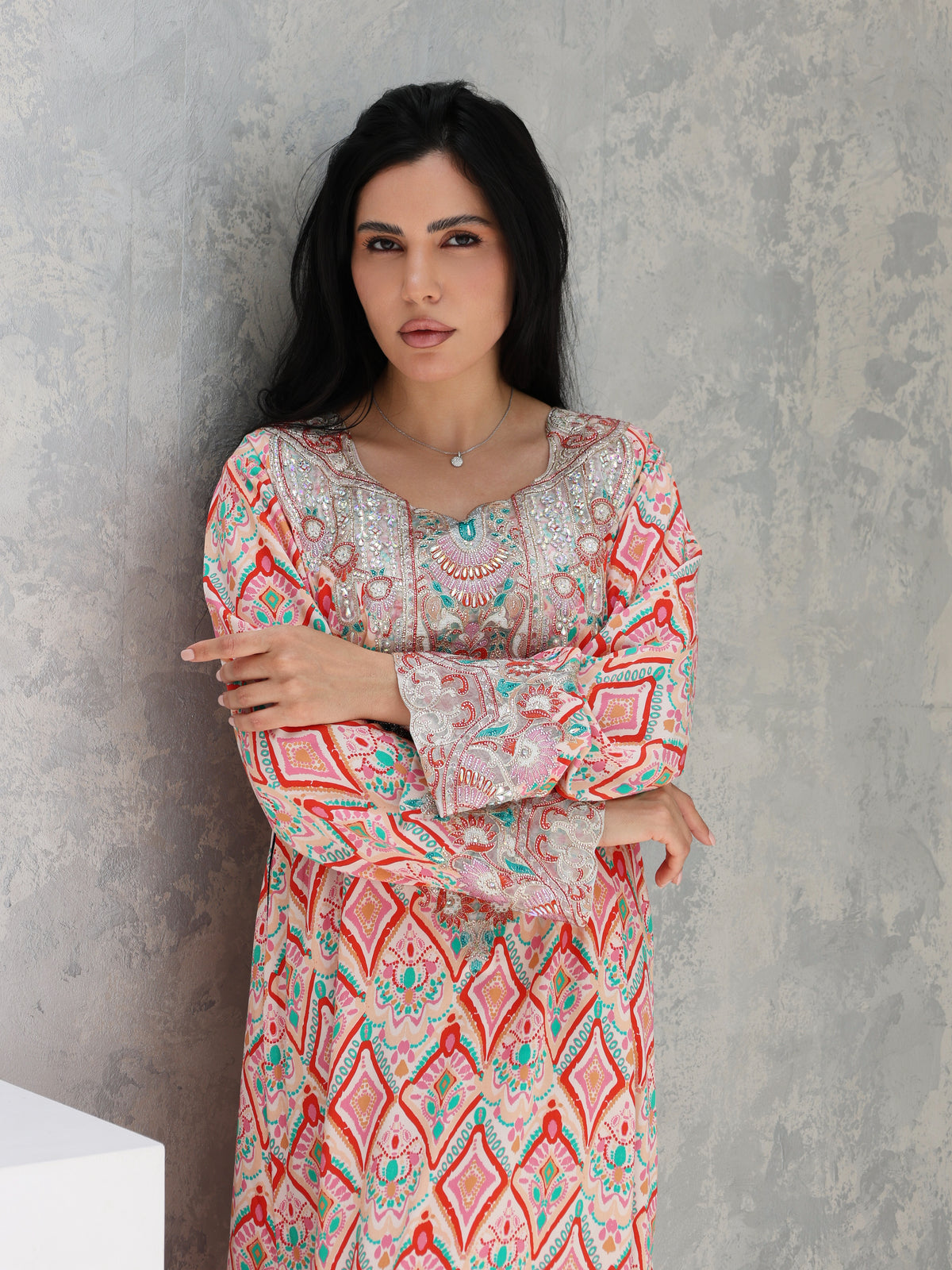 Coral Mosaic Mukhawar — embroidered cotton Emirati dress (54)