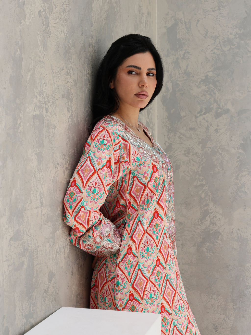 Coral Mosaic Mukhawar — embroidered cotton Emirati dress (57)