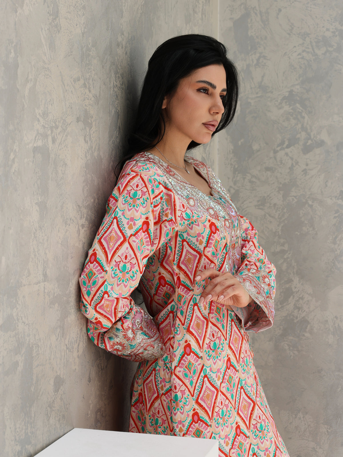 Coral Mosaic Mukhawar — embroidered cotton Emirati dress (58)