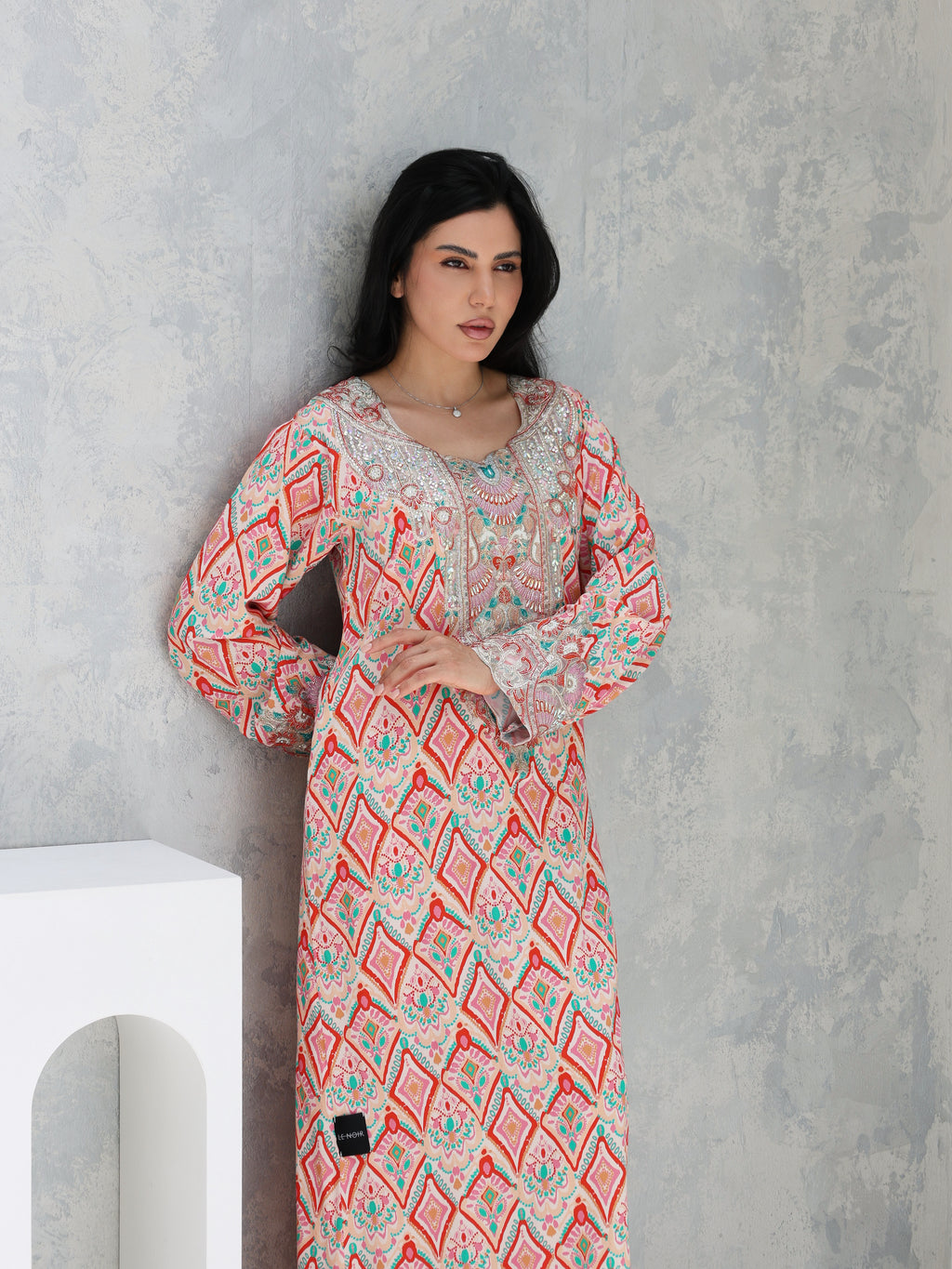 Coral Mosaic Mukhawar — embroidered cotton Emirati dress (59)