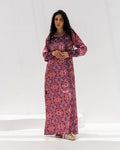 Kaleidoscope Mukhawar — traditional Emirati dress in Armani silk with multicoloured kaleidoscope embroidery