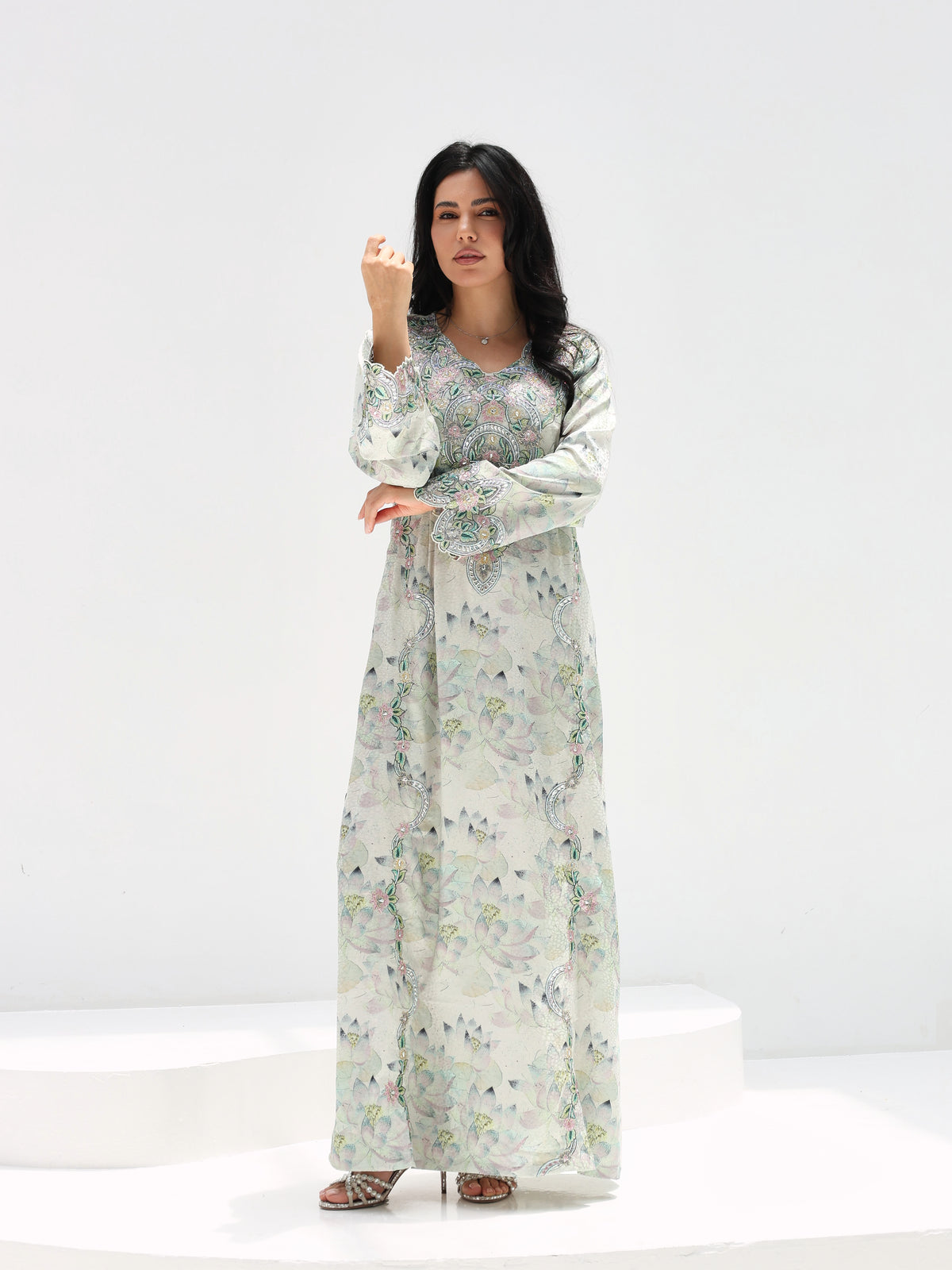 Lotus Mist Mukhawar — embroidered jacquard silk Emirati dress (48)