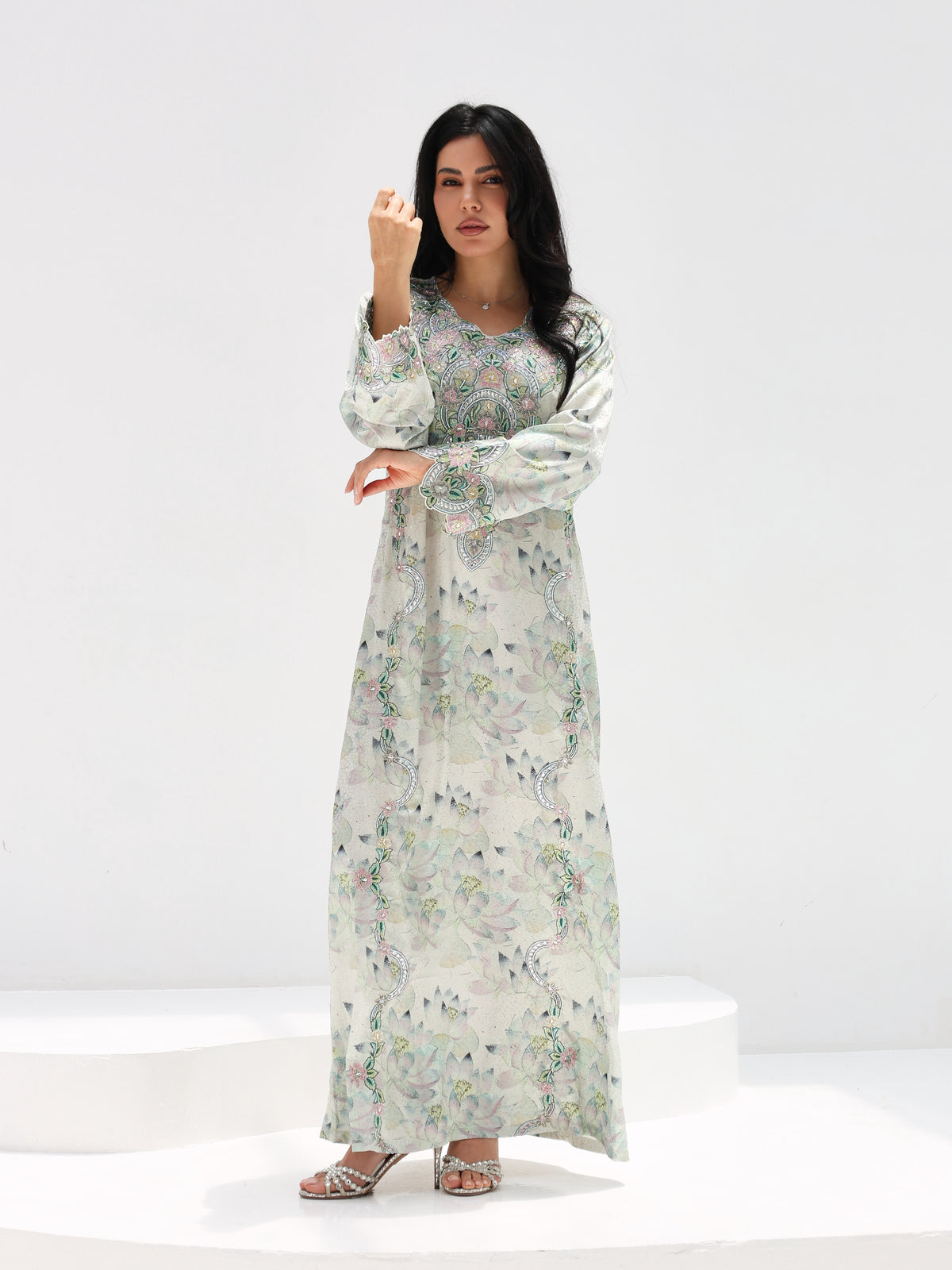 Lotus Mist Mukhawar — embroidered jacquard silk Emirati dress (43)
