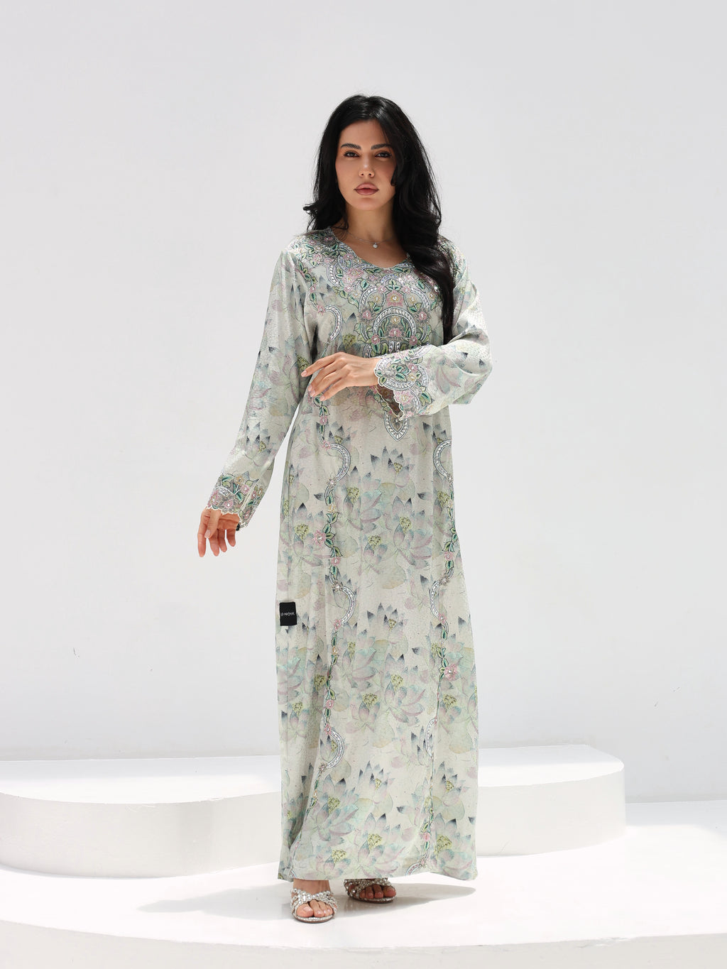 Lotus Mist Mukhawar — embroidered jacquard silk Emirati dress (44)
