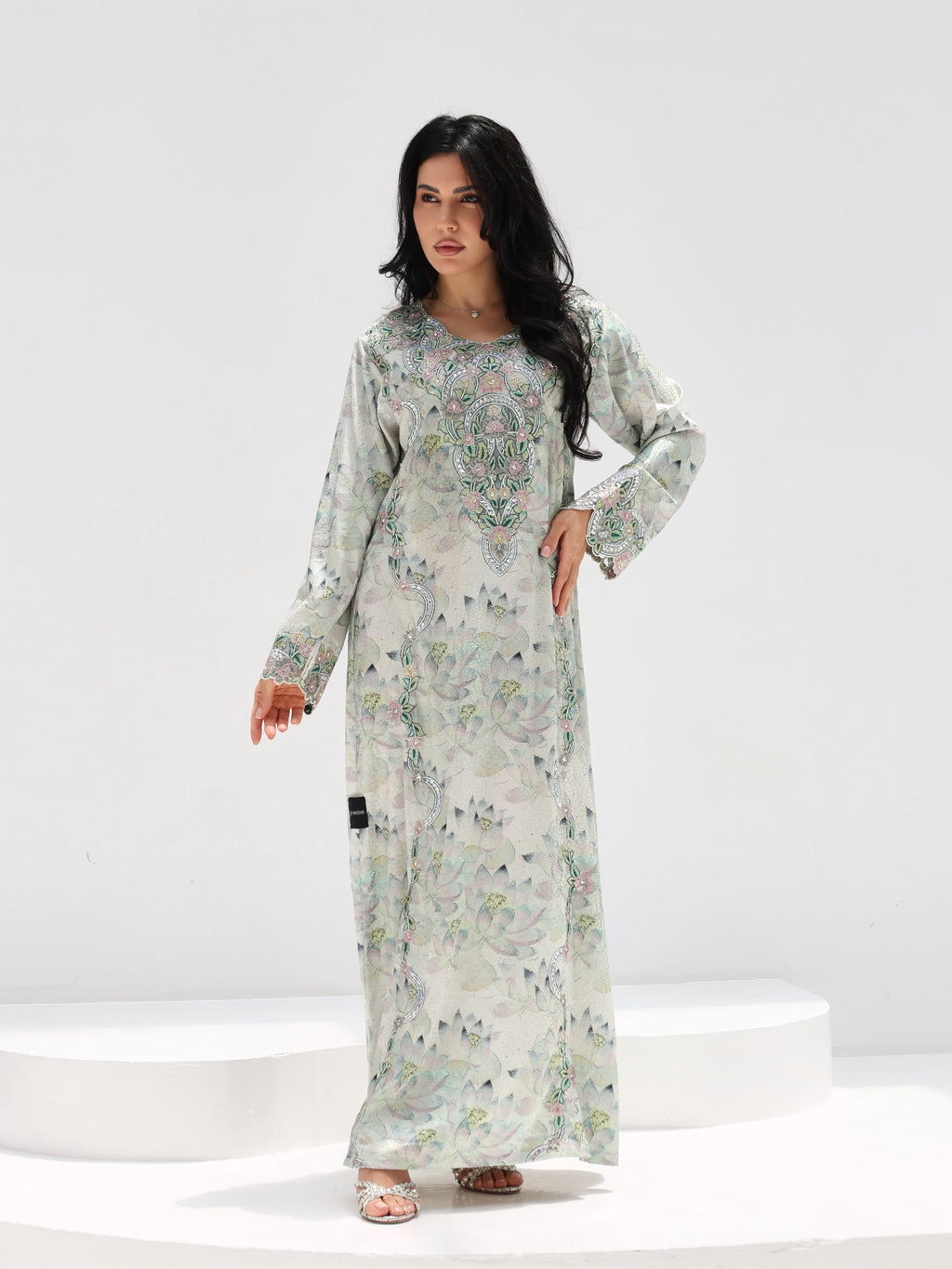 Lotus Mist Mukhawar — embroidered jacquard silk Emirati dress (45)