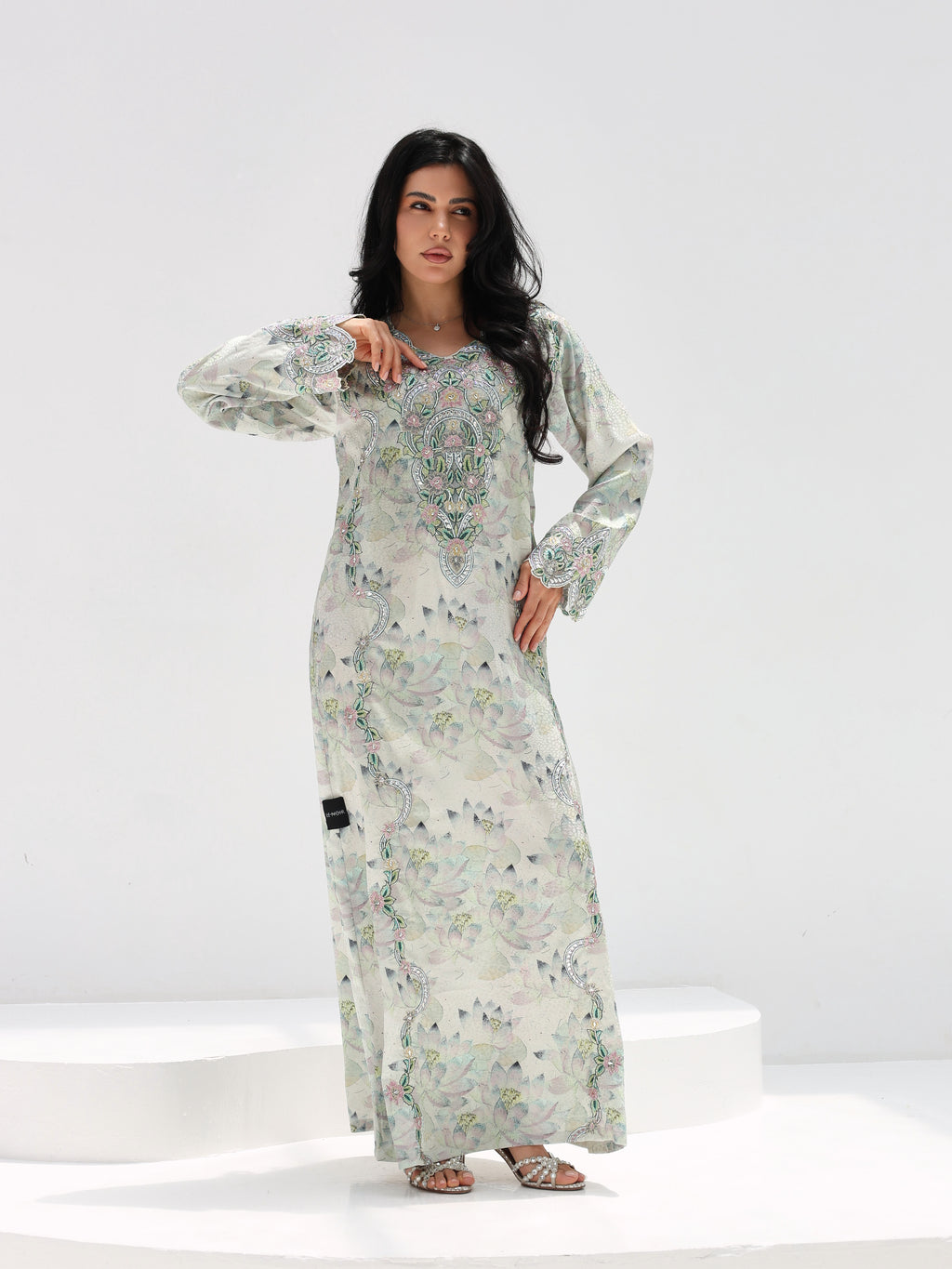 Lotus Mist Mukhawar — embroidered jacquard silk Emirati dress (42)