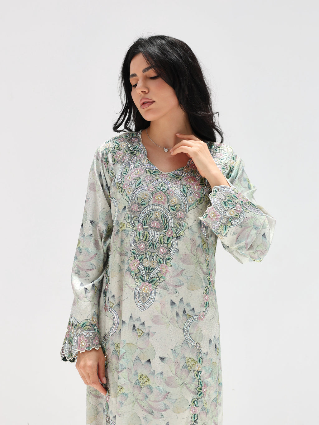 Lotus Mist Mukhawar — embroidered jacquard silk Emirati dress (9)