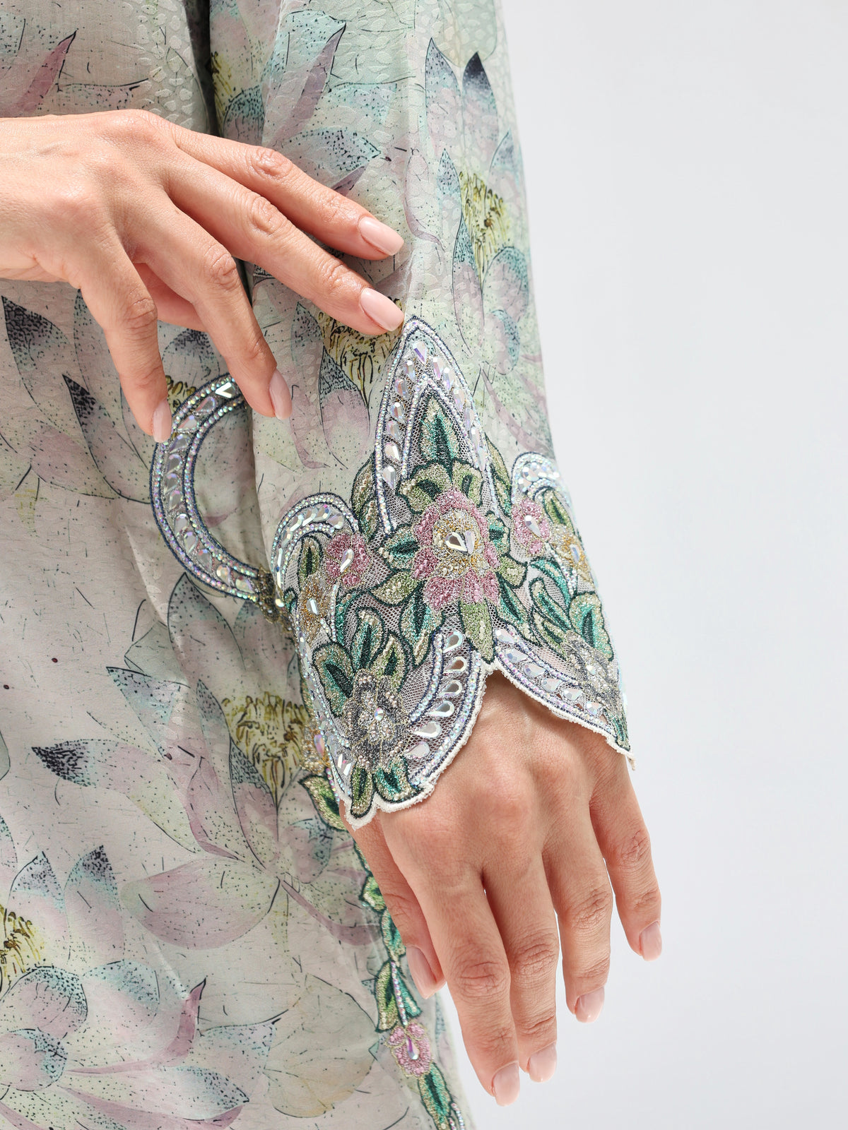 Lotus Mist Mukhawar — embroidered jacquard silk Emirati dress (11)