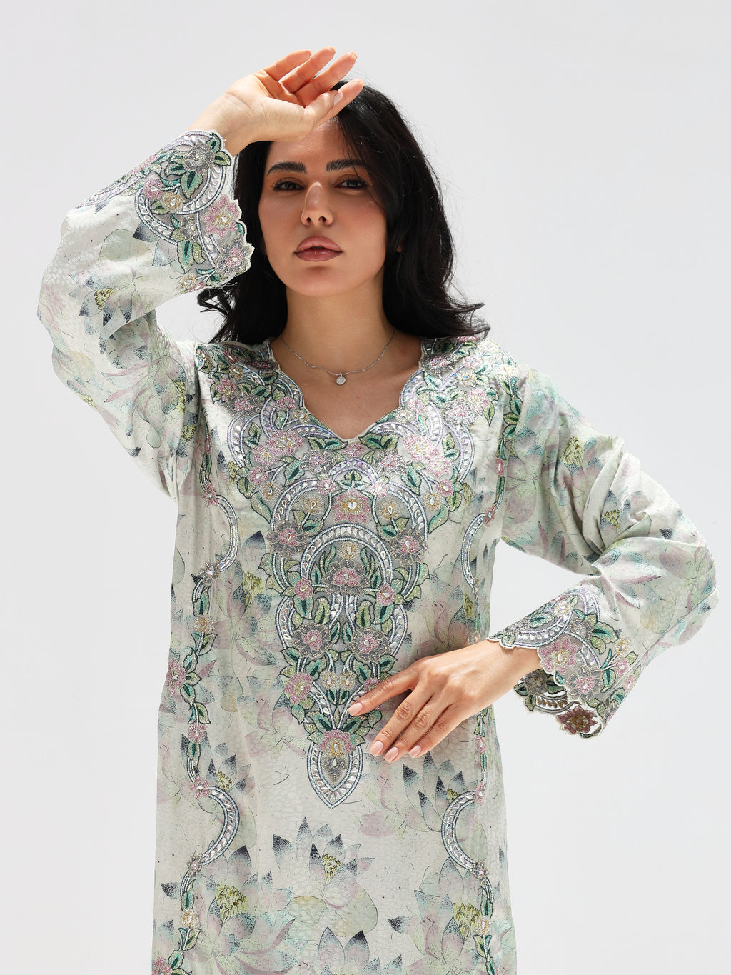 Lotus Mist Mukhawar — embroidered jacquard silk Emirati dress (14)