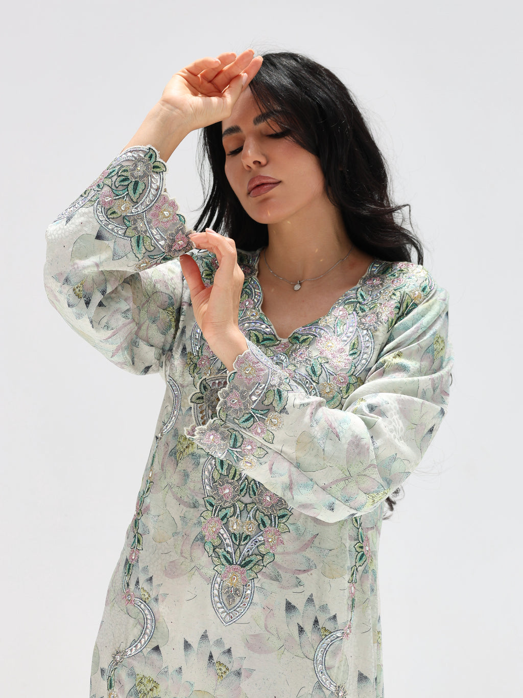 Lotus Mist Mukhawar — embroidered jacquard silk Emirati dress (36)
