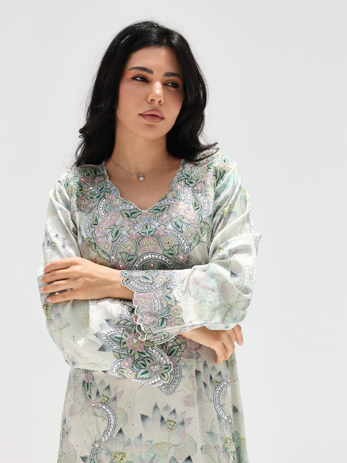 Lotus Mist Mukhawar — embroidered jacquard silk Emirati dress (34)