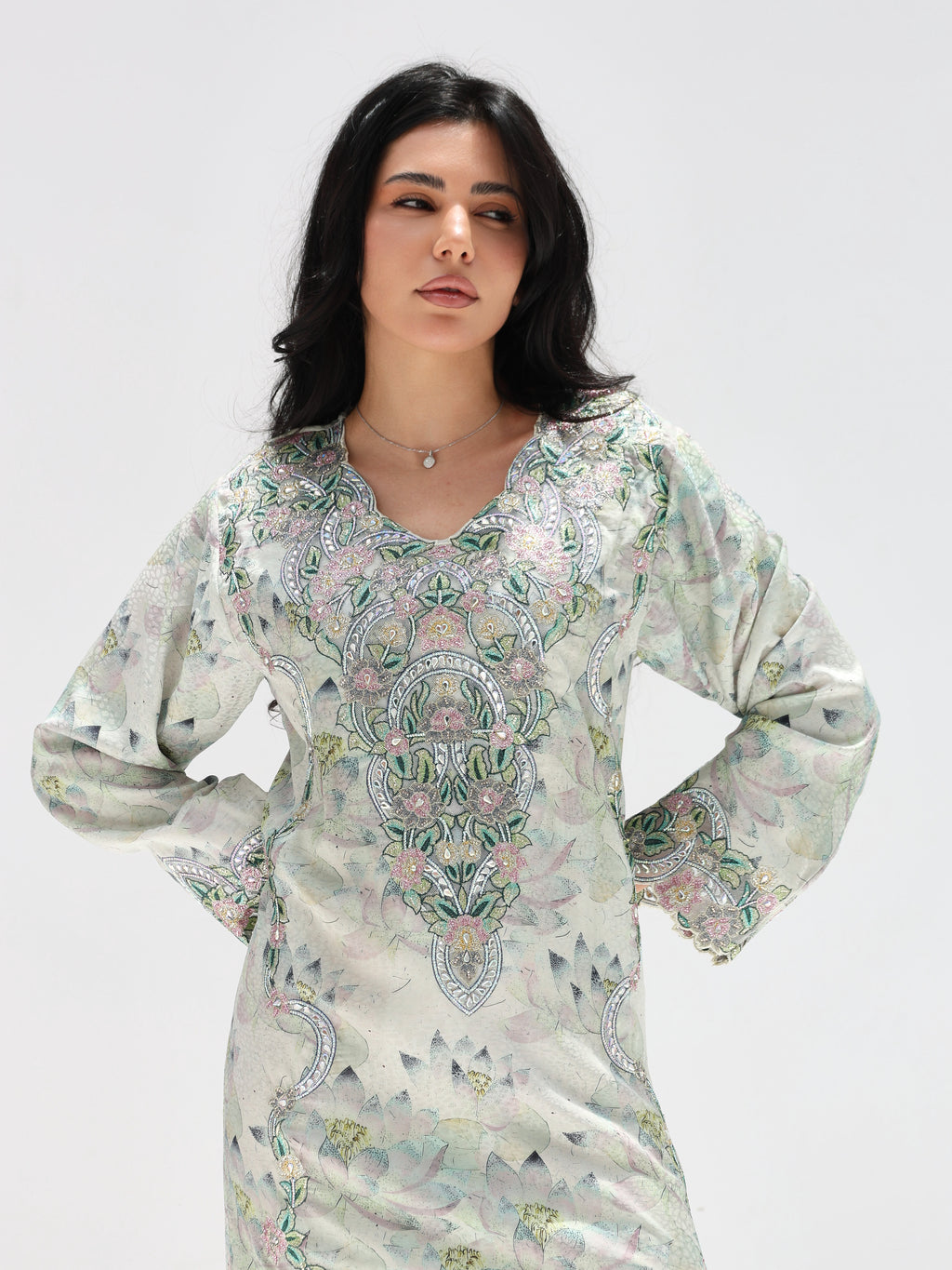 Lotus Mist Mukhawar — embroidered jacquard silk Emirati dress (32)