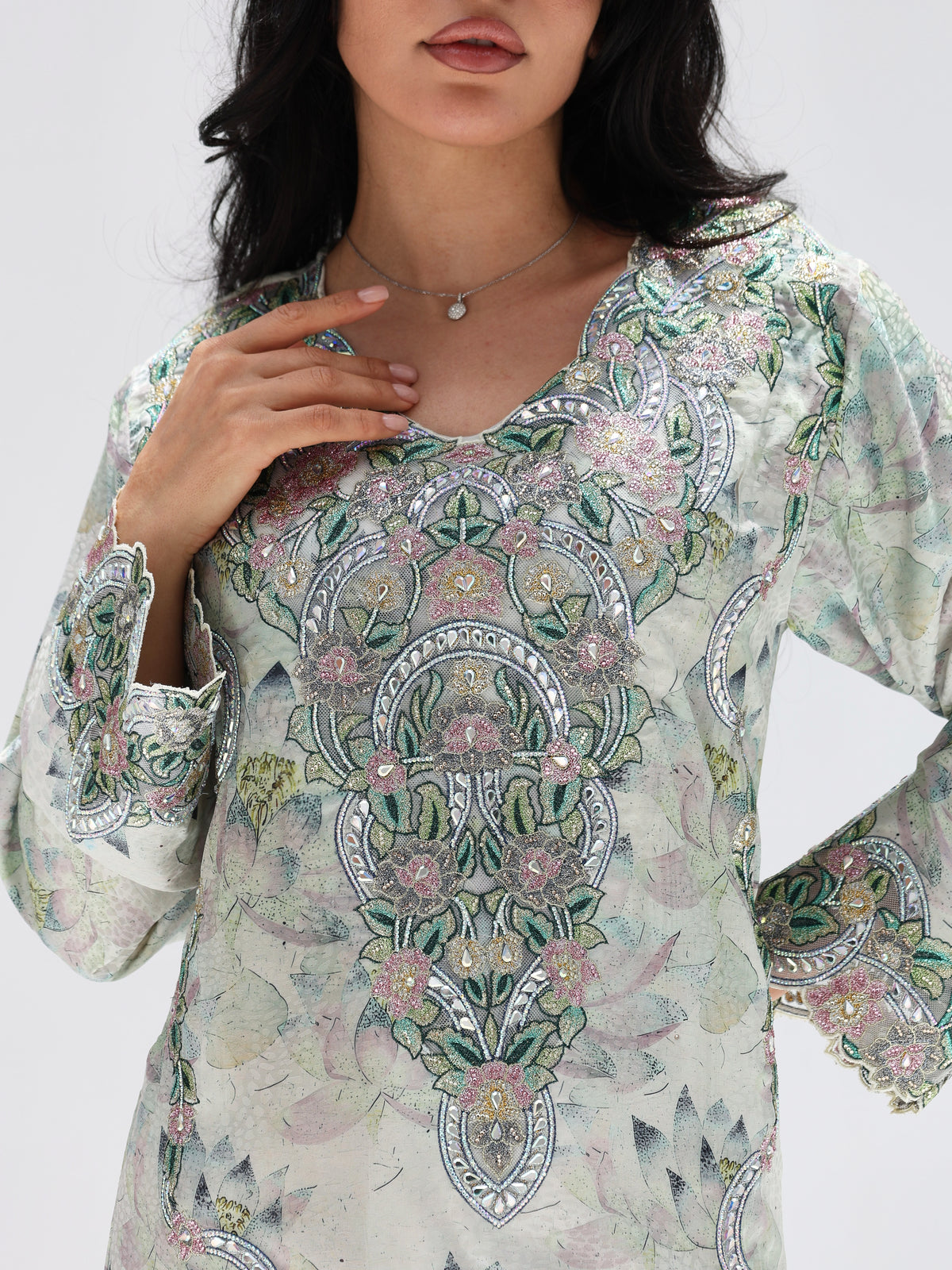 Lotus Mist Mukhawar — embroidered jacquard silk Emirati dress (2)