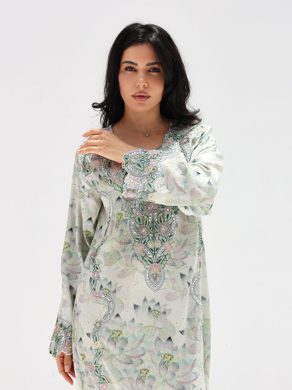 Lotus Mist Mukhawar — embroidered jacquard silk Emirati dress (16)