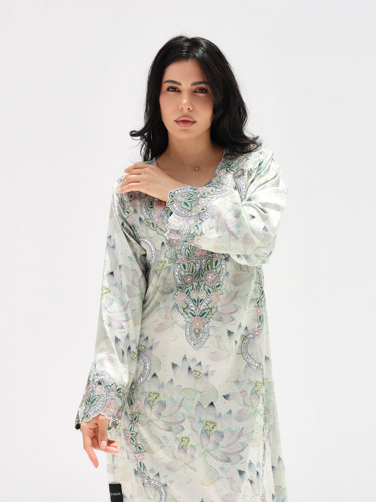 Lotus Mist Mukhawar — embroidered jacquard silk Emirati dress (17)