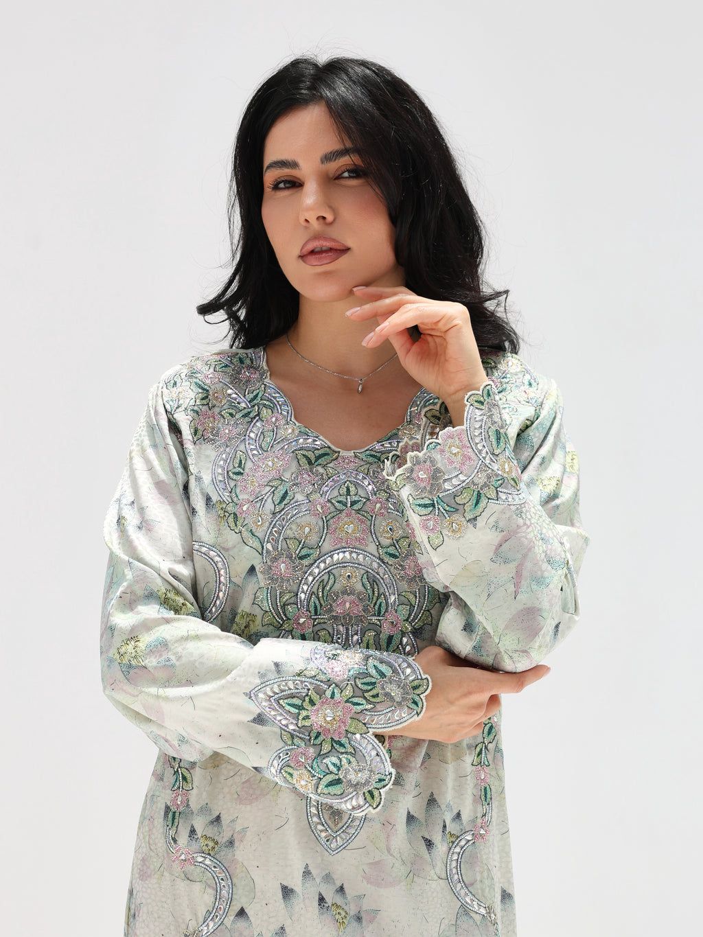Lotus Mist Mukhawar — embroidered jacquard silk Emirati dress (18)