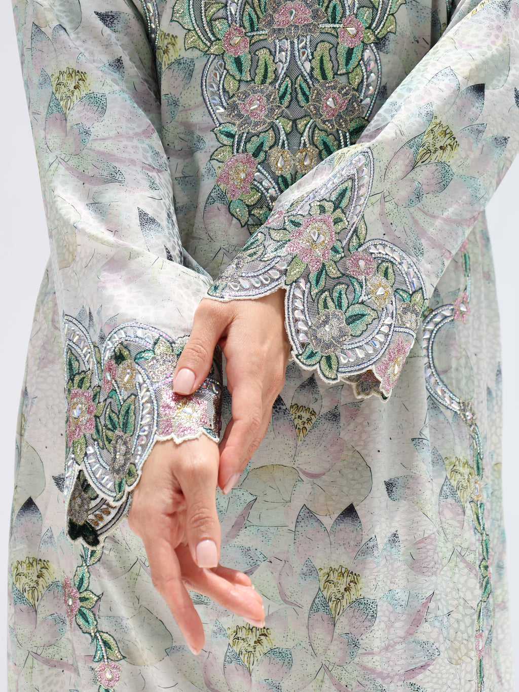 Lotus Mist Mukhawar — embroidered jacquard silk Emirati dress (3)